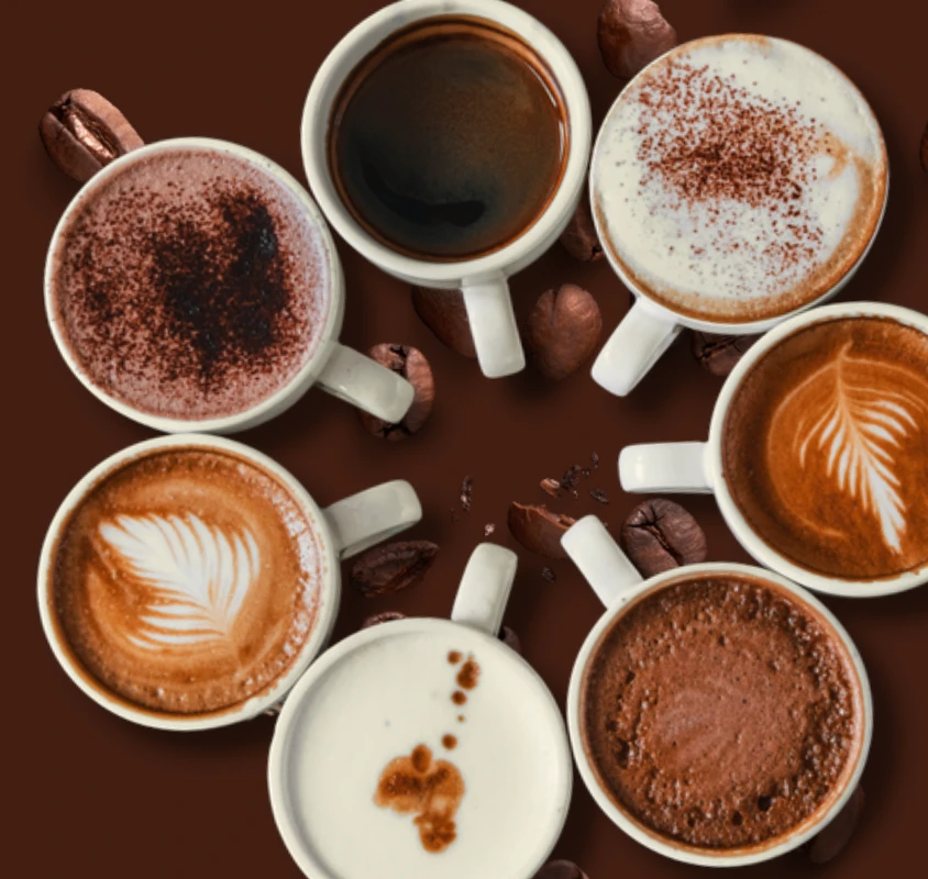 Xícaras de café e cappuccino da arte original da Grão & Graça